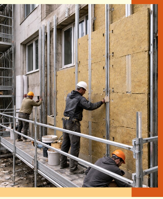 Утепление вентилируемого фасада в Кумертау от 5717 руб/м2 — монтаж и утепление вентфасад | ТепломастерКра